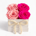 Pink Preserved Rose Box – 4 Roses with Pearl Bow