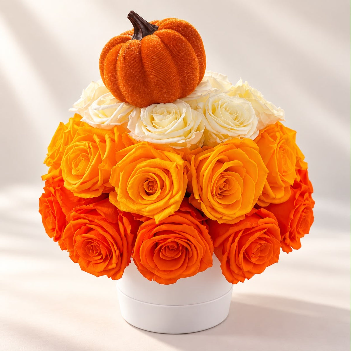 Fall Preserved Rose Arrangement – 38 Roses & Pumpkin