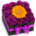 11 Purple Preserved Roses & Sunflower Arrangement