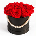13 red preserved roses pearl details