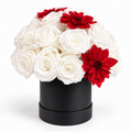 37 White Preserved Roses & 3 Red Dahlias